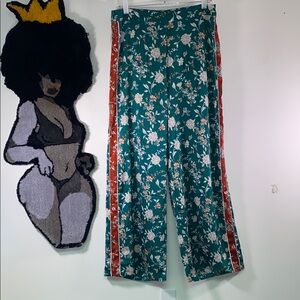 Lucy Paris Floral Wide Leg Pants with Orange and White Accents